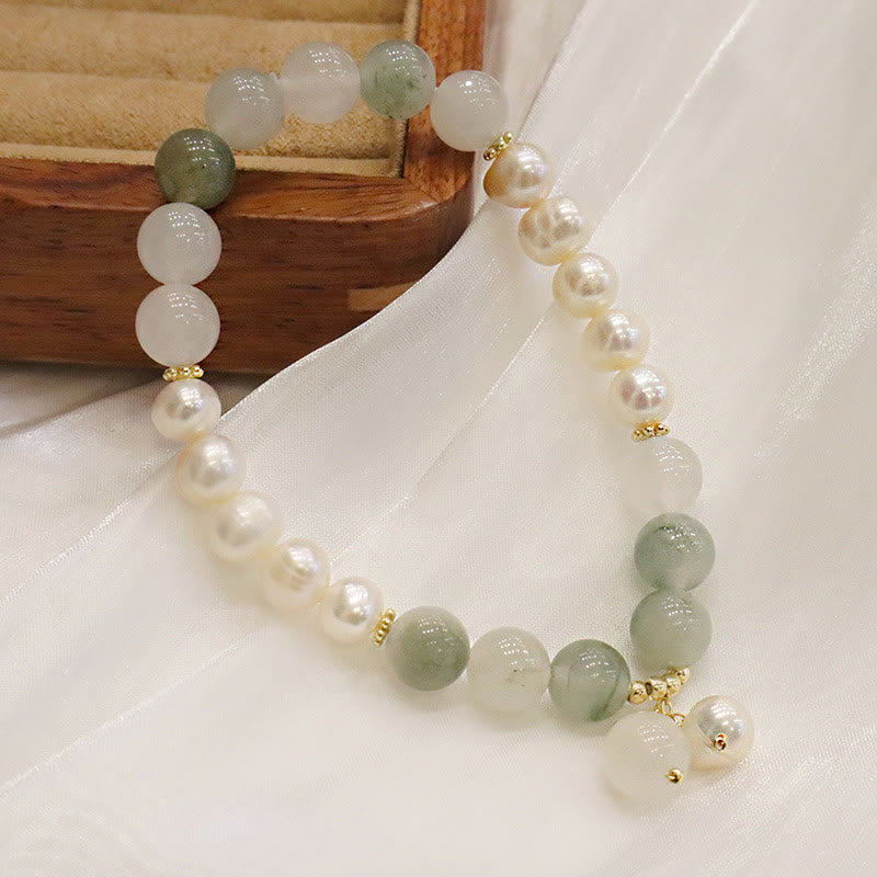 Bransoletka z naturalnych pereł i jadeitu z Buddha Stones, uzdrawiająca szczerość