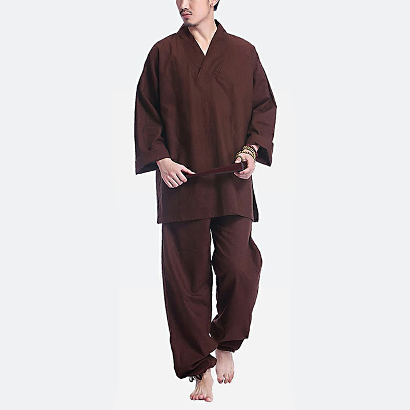 Buddha Stones Medytacja Modlitwa Dekolt w serek Projekt Bawełna Len Duchowa Praktyka Zen Joga Odzież Męska Zestaw - image 3
