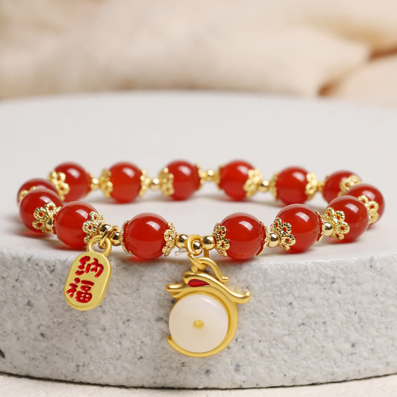 Buddha Stones Rok Smoka Czerwony Agat Zielony Awenturyn Klamra Pokoju Fu Charakter Bransoletka Szczęście Fortuna