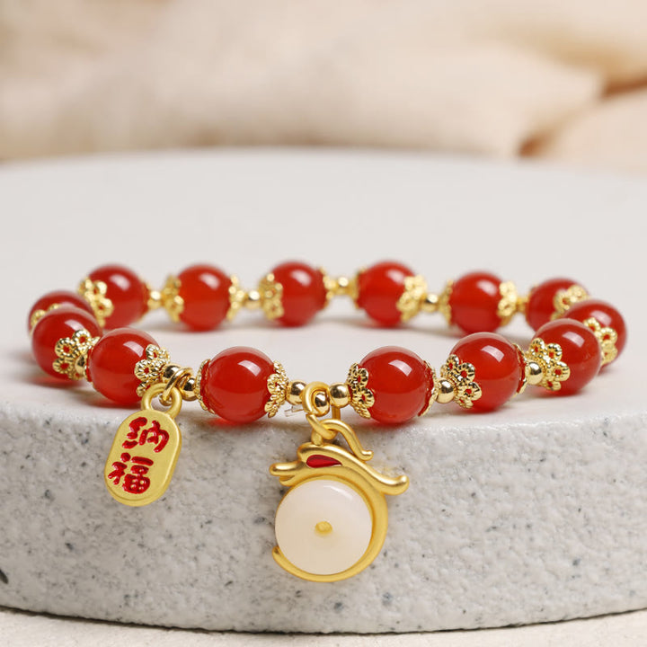 Buddha Stones Rok Smoka Czerwony Agat Zielony Awenturyn Klamra Pokoju Fu Charakter Bransoletka Szczęście Fortuna