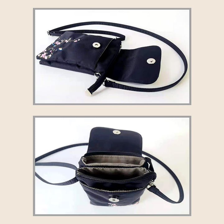 Buddha Stones Wodoodporna Ręcznie Haftowane Kwiaty Lotosu Torba Crossbody Torba Na Ramię Torba Na Telefon Komórkowy