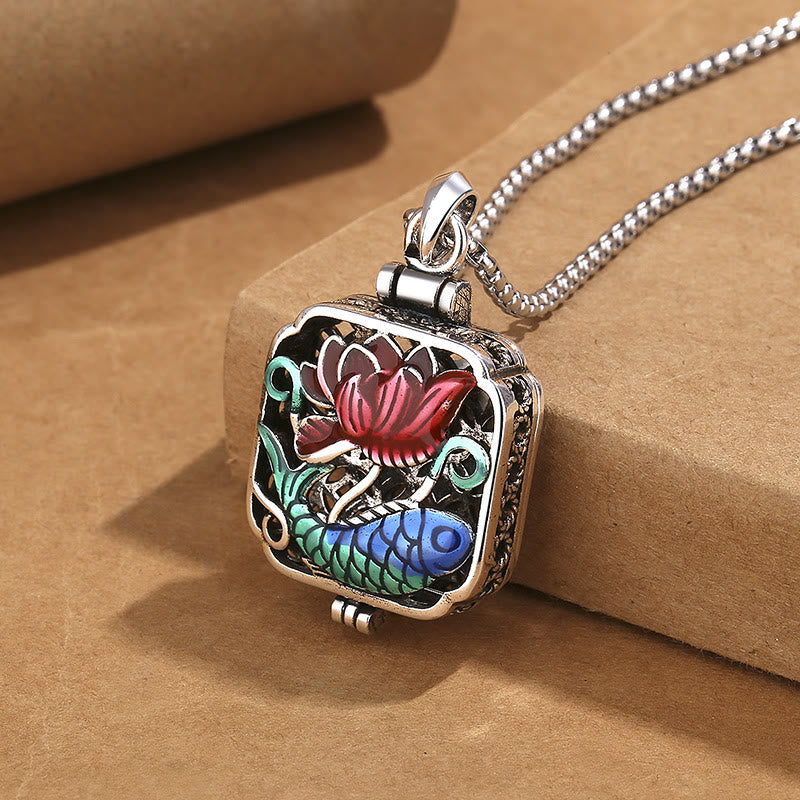 Buddha Stones Koi Ryba Lotos Miedziane Monety Szczęście Ghau Modlitwa Pudełko Naszyjnik Wisiorek - Lotus Koi Fish&Chain - image 1