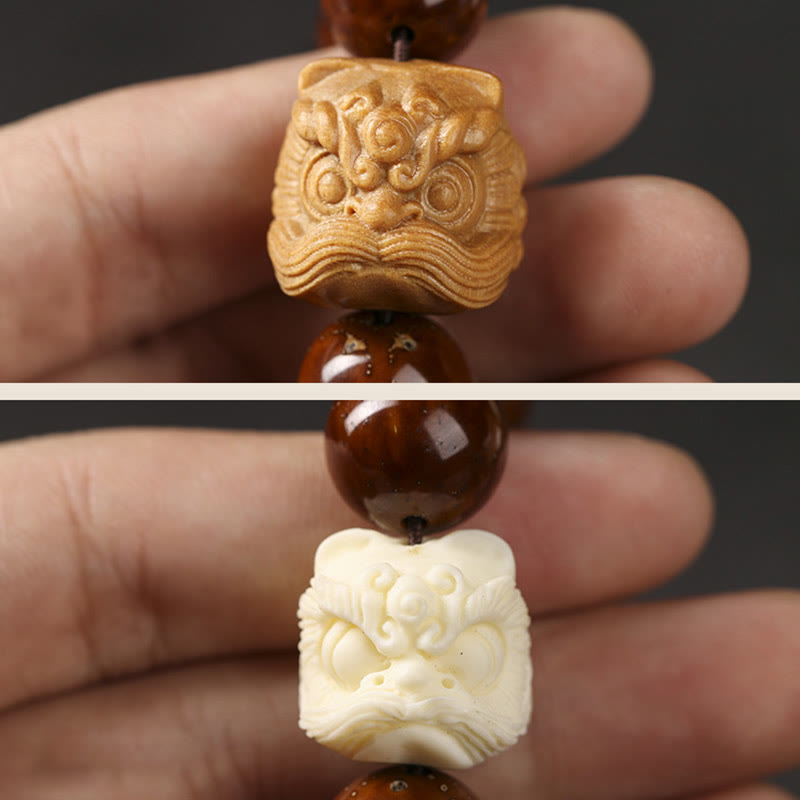 Bransoletka z Buddha Stones Fioletowe Nasiona Bodhi Tańczący Lew Mądrość