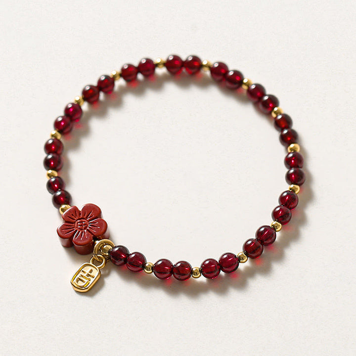 Bransoletka Buddha Stones 14K Gold Natural Granat Cinnabar Flower Calm - Granat (ultracienkie koraliki) (obwód nadgarstka 13-16 cm) - image 1