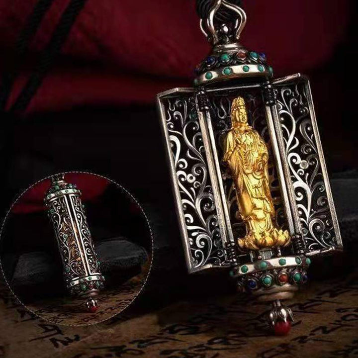 Buddha Stones Tybetańskie Awalokiteśwara Srebrna Dekoracja Ochrony Bogactwa