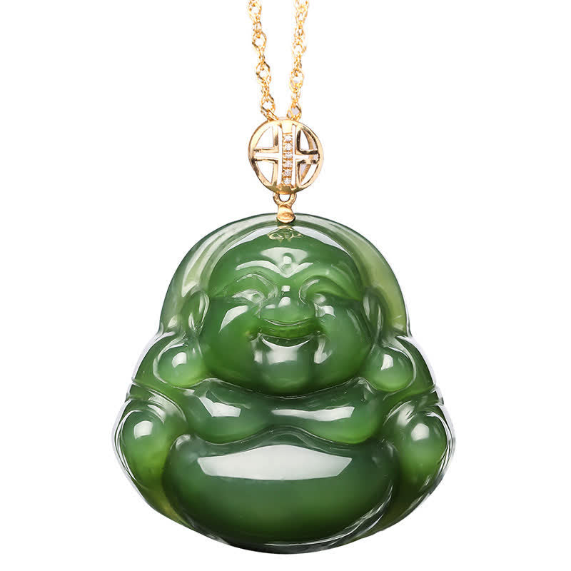 925 Srebro Sterlingowe Śmiejący się Budda Hetian Cyan Jade 18K Złoty Naszyjnik Sukcesu Łańcuszek Wisiorek - image 10
