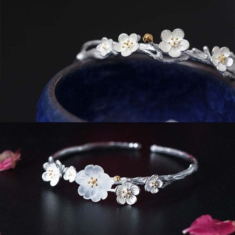 Bransoletka Buddha Stones 925 Sterling Silver Plum Flower Blessing z regulacją