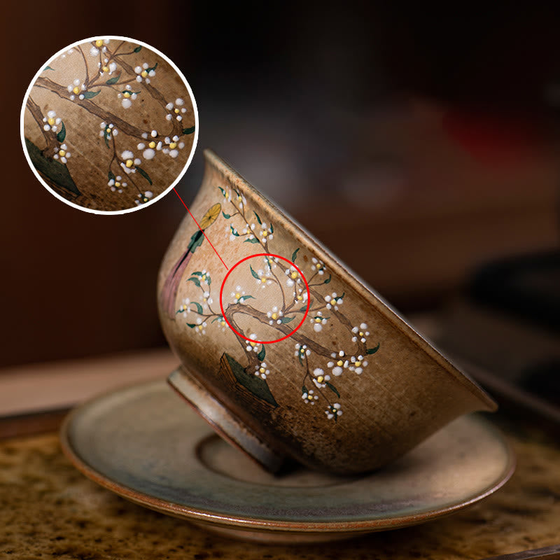 Buddha Stones Jingdezhen Malowana ręcznie porcelana Ru Kiln Hanfu Dziewczyna Kwiat Ceramiczny Gaiwan Sancai Filiżanka Kung Fu Filiżanka I Spodek Z Pokrywką