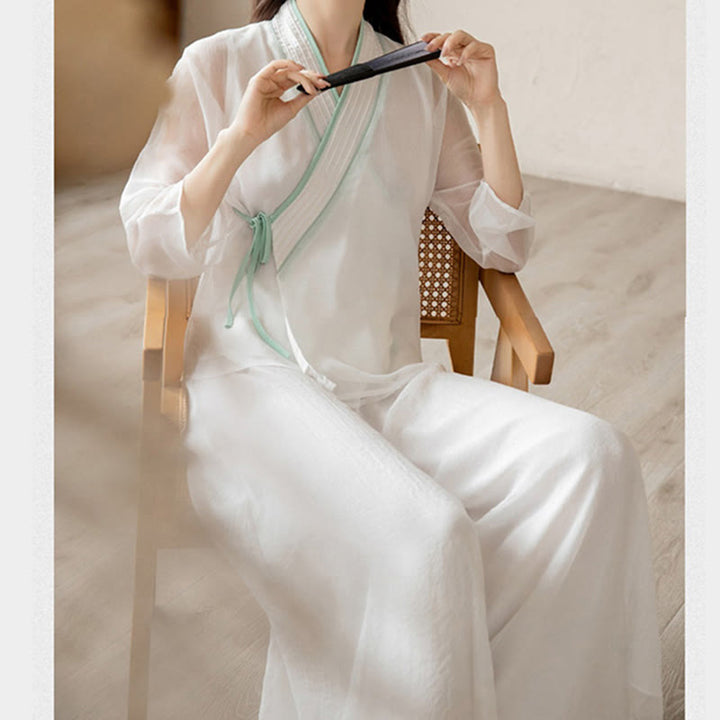 Buddha Stones Retro Modlitwa Zen Duchowa Medytacja Praktyka Szyfonowa Odzież Damska Zestaw - image 12