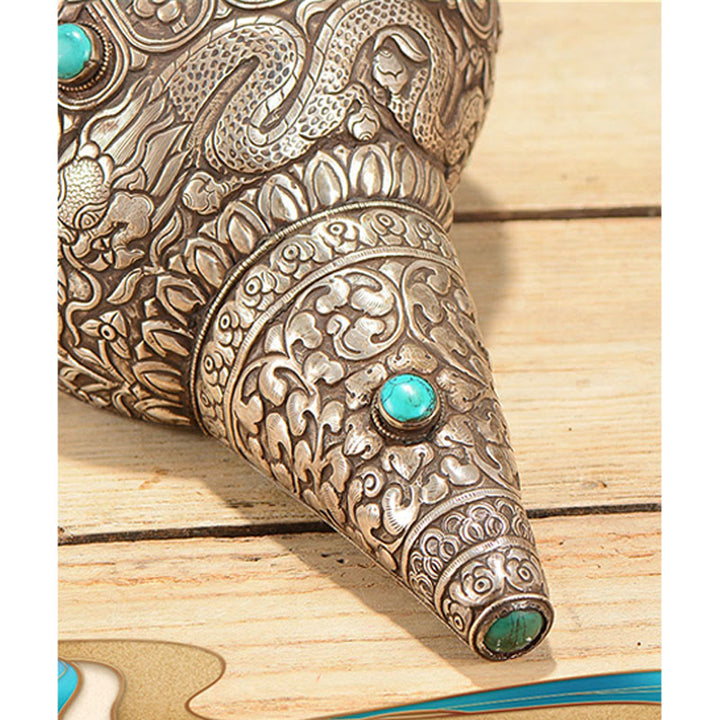 Tybetańska ręcznie robiona naturalna Shankha z ośmioma pomyślnymi symbolami, muszla Conch, szczęśliwa dekoracja domu - image 9