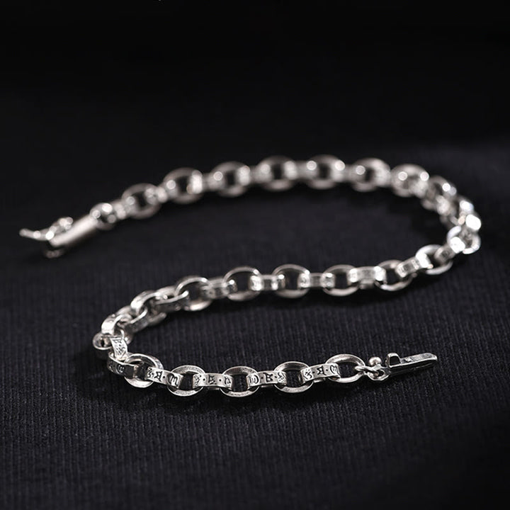 Buddha Stones 925 Srebro Sterlingowe Om Mani Padme Hum Rzeźbiony Projekt Kreatywność Metal Bransoletka - image 2