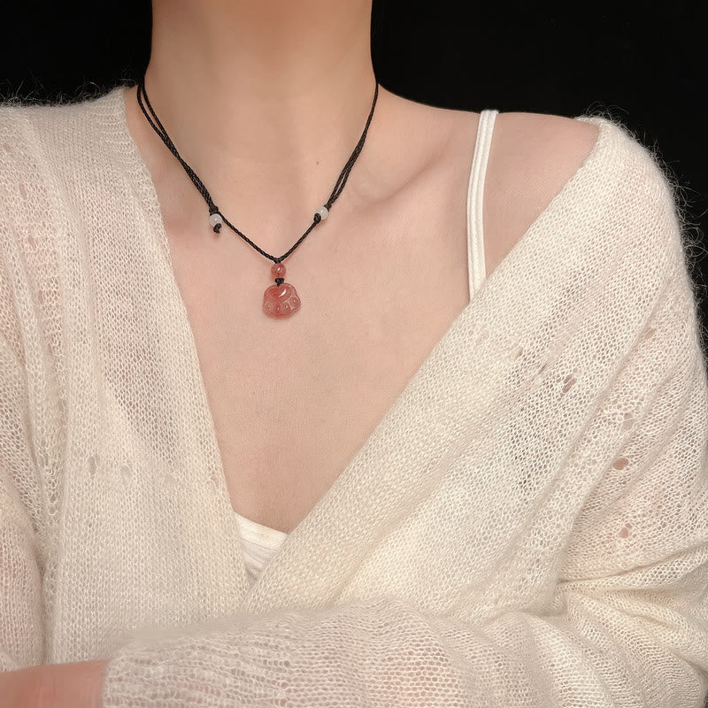 Buddha Stones Kwarc Truskawkowy Piękny Koci Łapa Pazur Uzdrawiający Naszyjnik Wisiorek - image 12
