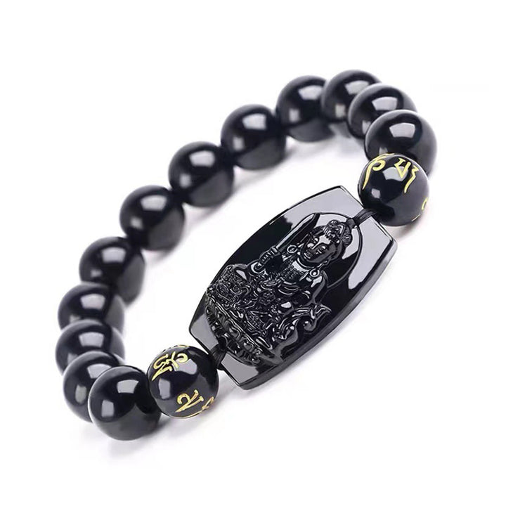 Bransoletka ochronna z obsydianu zodiaku Buddha Stones - Królik-10mm - image 2