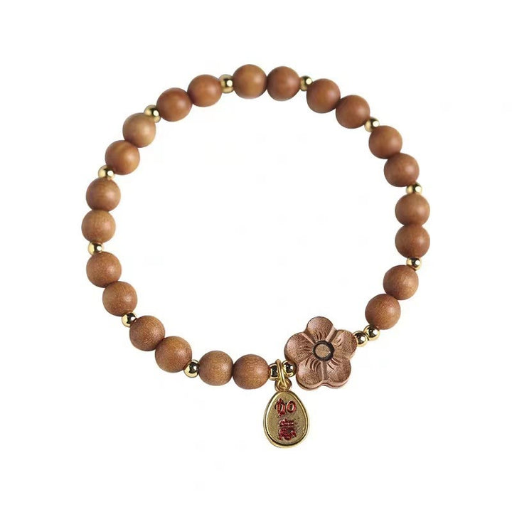 Buddha Stones Naturalne Drzewo Sandałowe Brzoskwiniowy Kwiat Mały Liść Czerwonego Drzewa Sandałowego Ruyi Charm Bransoletka Ochronna