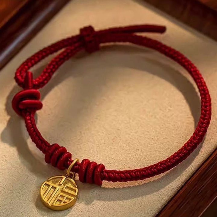 Buddha Stones Ręcznie robione Osiem Nici Pokoju Węzeł Fu Charakter Charm Szczęście Szczęście Bransoletka z Czerwonej Linii