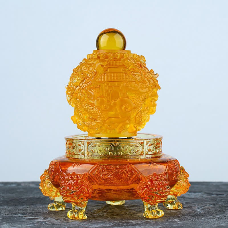 Buddha Stones Feng Shui Pomyślny Smok Ręcznie Robiony Kryształ Liuli Obrotowy Dzieło Sztuki Szczęście Dekoracja Domu i Biura - Złoto - image 6