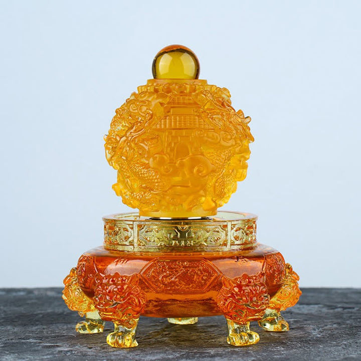 Buddha Stones Feng Shui Pomyślny Smok Ręcznie Robiony Kryształ Liuli Obrotowy Dzieło Sztuki Szczęście Dekoracja Domu i Biura - Złoto - image 6