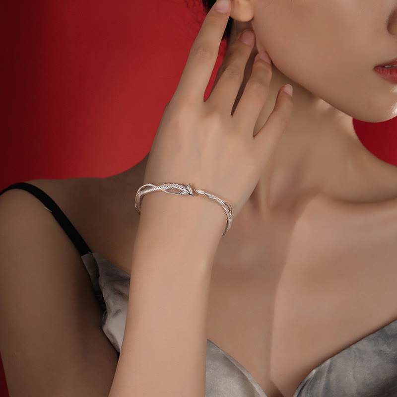 Buddha Stones 925 Srebro Sterlingowe Rok Smoka Projekt Szczęścia Metalowa Bransoletka Mankietowa Bangle