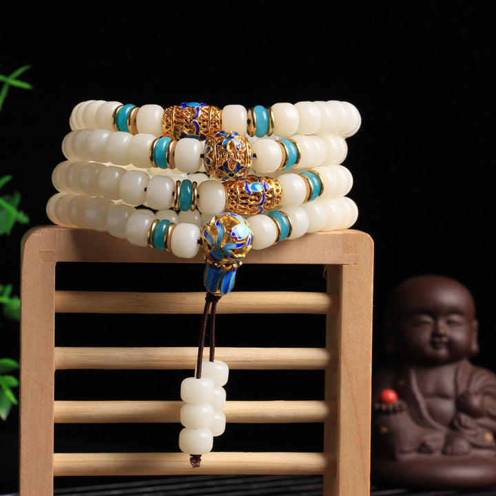 Buddha Stones Naturalne Białe Nasiona Bodhi Mala 108 Koralików Bransoletka Bogactwa