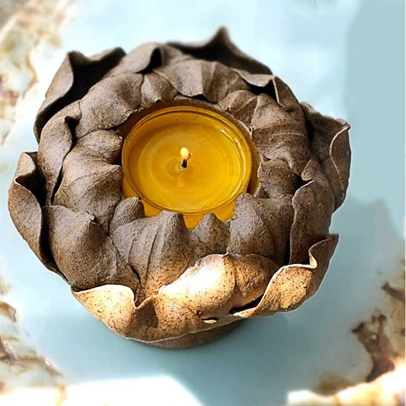 Buddha Stones Kwiat Lotosu Ceramiczny Świecznik Kadzielnica Domowa Ofiara Dekoracja