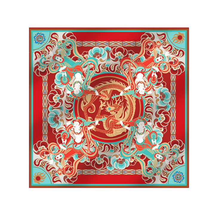 Buddha Stones Dunhuang Rebound Pipa Latające Freski 100% Jedwabny Szalik Morwowy Premium Grade 6A Szal Dunhuang