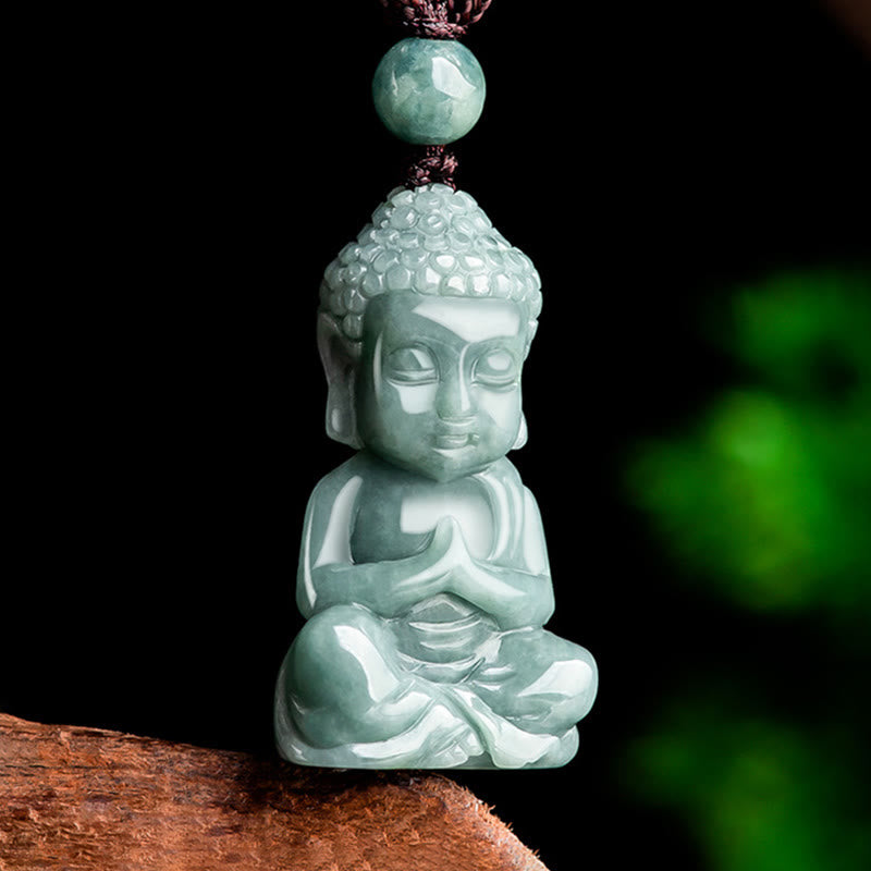 Buddha Stones Naturalny Jadeit Medytacja Budda Amulet Naszyjnik Wisiorek Spokoju - image 2