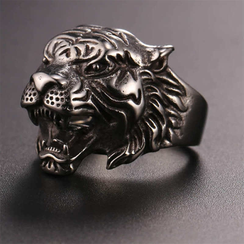 Pierścień męski Animal Tiger Head Titanium Steel Balance Calm Punk Rock Biker