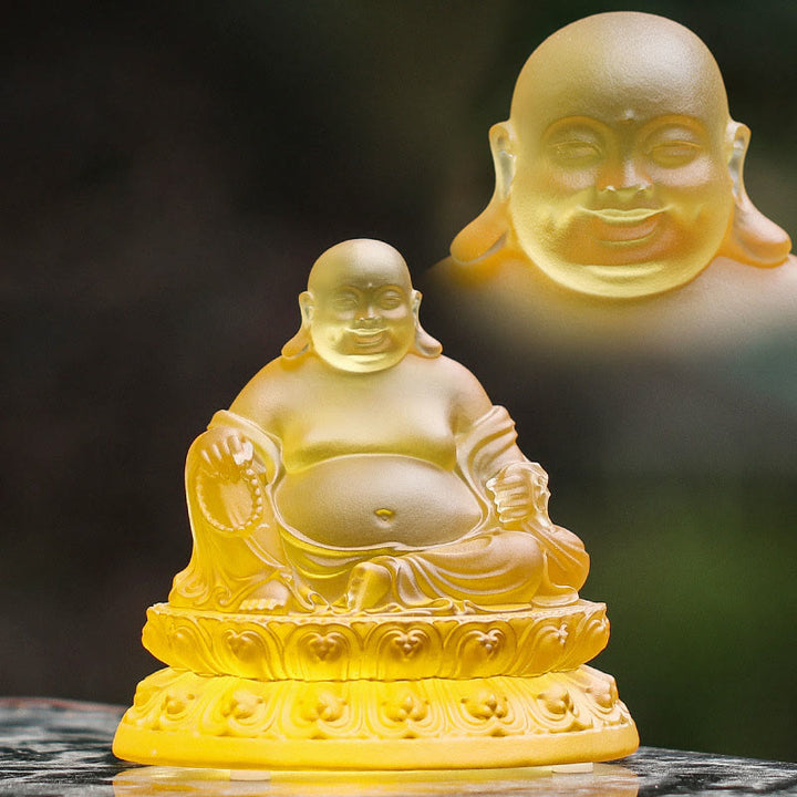 Buddha Stones Ręcznie robione Śmiejąca się Figurka Buddy Liuli Kryształowe Dzieło Sztuki Bogactwo Statua Dekoracja Domu