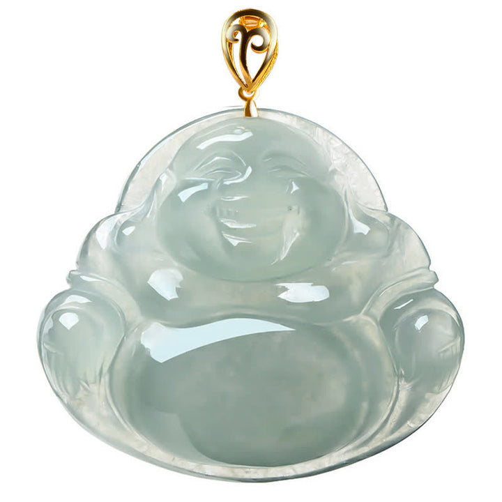 Śmiejący się Budda Naturalny Jade 18K Złoty Naszyjnik Obfitość Wisiorek - image 8