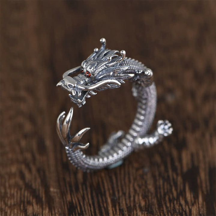Pierścień ochronny Buddha Stones ze srebra próby 925 Dragon Luck - Smok (Ochrona ♥ Sukces) - image 0