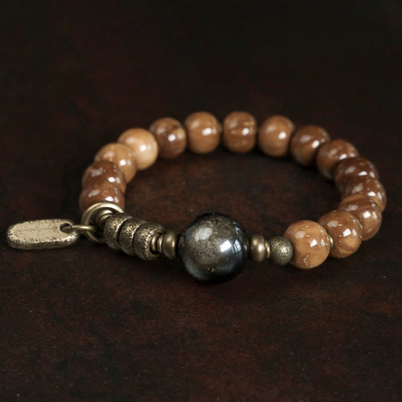 Bransoletka z Buddha Stones , nasiona Kuka, tygrysie oko, złoty połysk obsydianu, mosiądzu i miedzi, zapewniająca bogactwo i szczęście - image 8