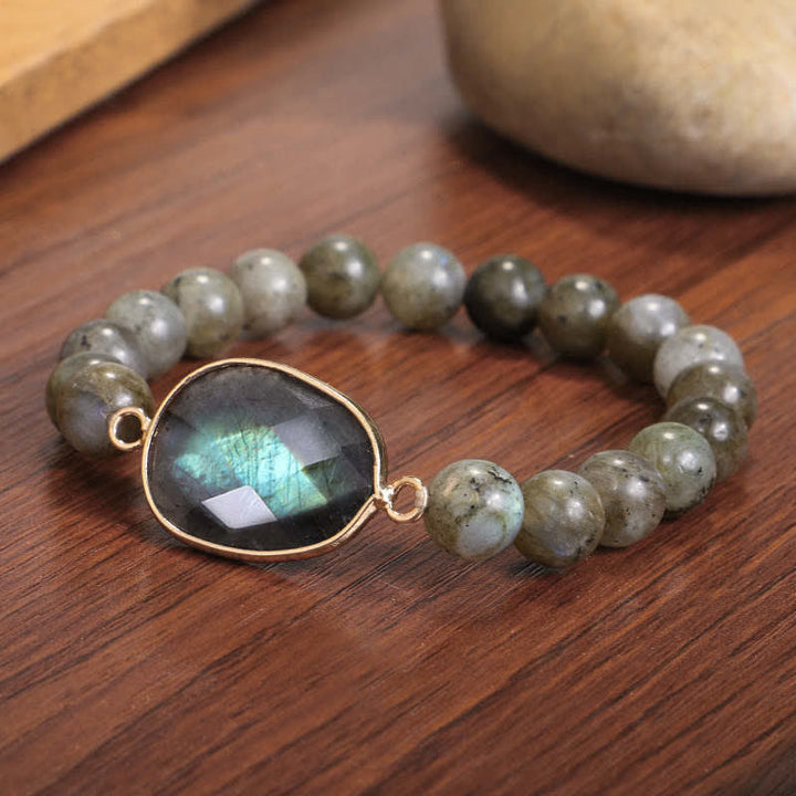 Buddha Stones Naturalny Labradoryt Moonstone Wsparcie Uzdrawiająca Bransoletka Koralikowa