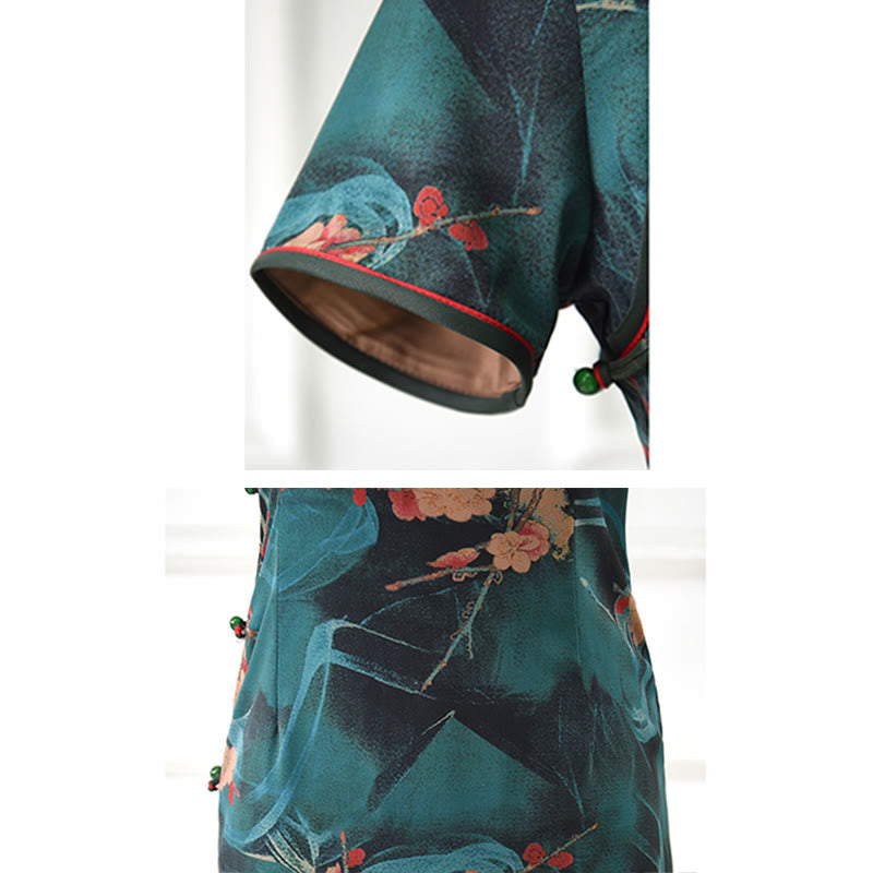 Buddha Stones Vintage Różowe Kwiaty Drukuj Cheongsam Sukienka Damska Qipao - image 10