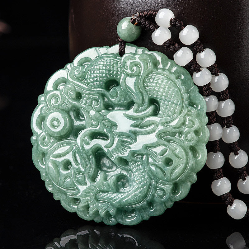 Buddha Stones Chiński Zodiak Smok Jade Naszyjnik Fortuna Wisiorek Sznurek - Jadeit - image 1