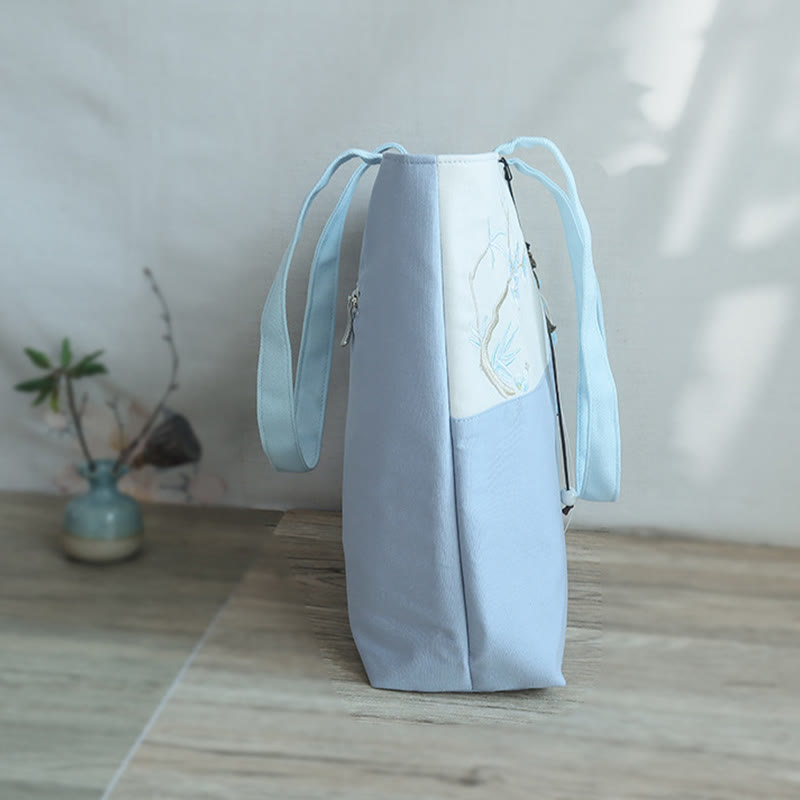 Kwiat gruszy śliwka brzoskwiniowy kwiat bambus haft płótno duża pojemność torba na ramię torba typu tote - image 15