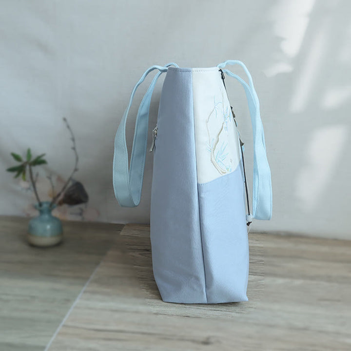 Kwiat gruszy śliwka brzoskwiniowy kwiat bambus haft płótno duża pojemność torba na ramię torba typu tote - image 15