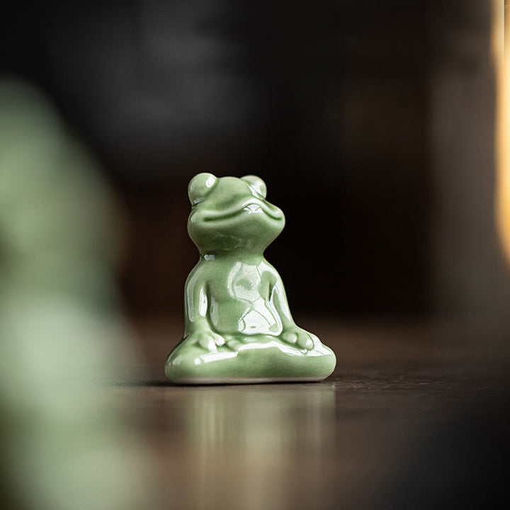 Buddha Stones Mini Mała Medytacja Lotos Spoczywająca Żaba Ceramiczna Bogactwo Szczęście Dom Herbata Figurka Dekoracja