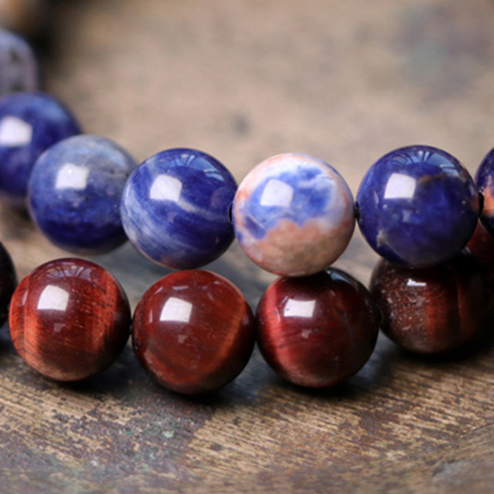 Buddha Stones Czarny Obsydian Sodalit Kryształ Miedź Siła Para Bransoletka