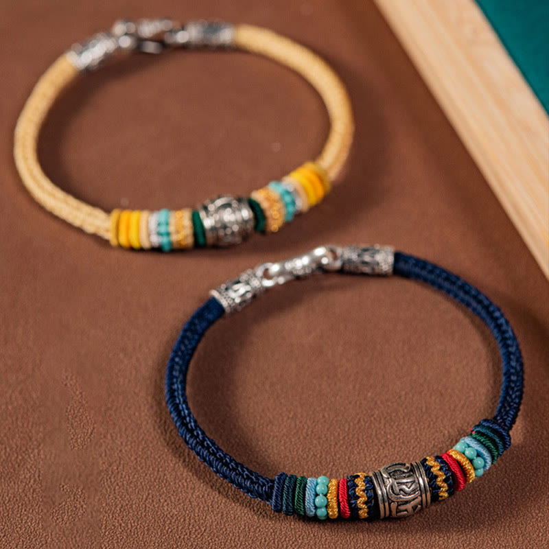 Buddha Stones Ręcznie robione 925 Srebro Sterling Tybetańskie Om Mani Padme Hum Czystość Bransoletka pleciona - image 1