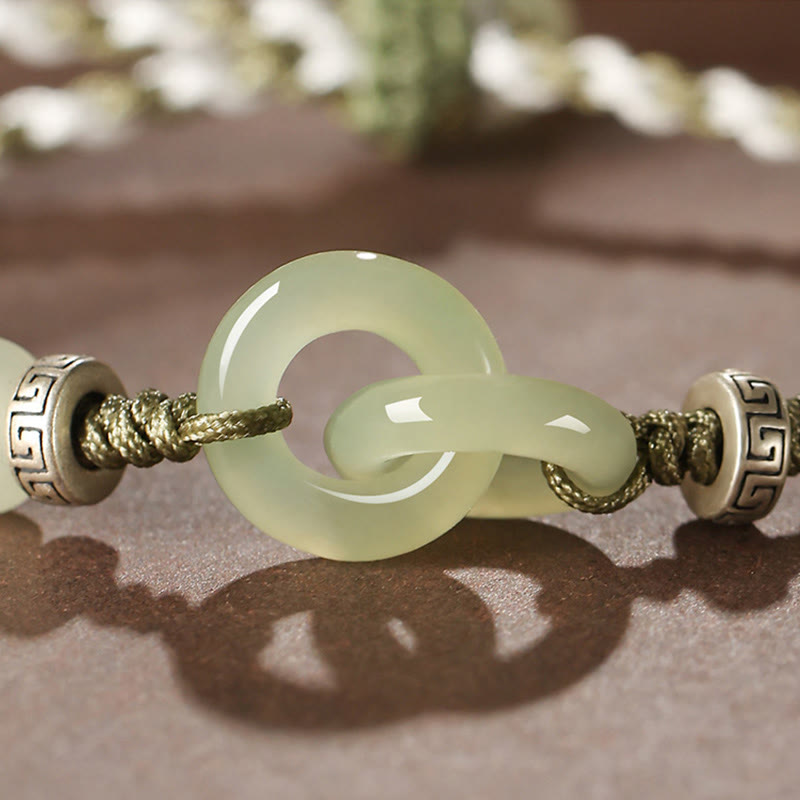 Buddha Stones Naturalny Hetian Jade Peace Buckle Luck Bransoletka pleciona