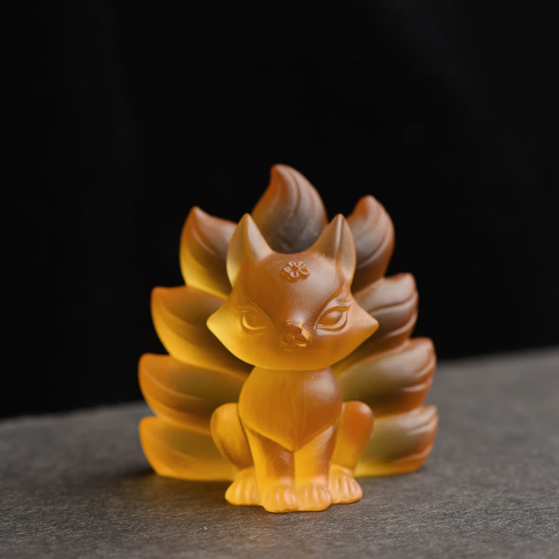 Buddha Stones Mały Dziewięcioogonowy Lis Sukces Siła Domowa Figurka Dekoracja - Żółty - Mały 58*55*45mm - image 10