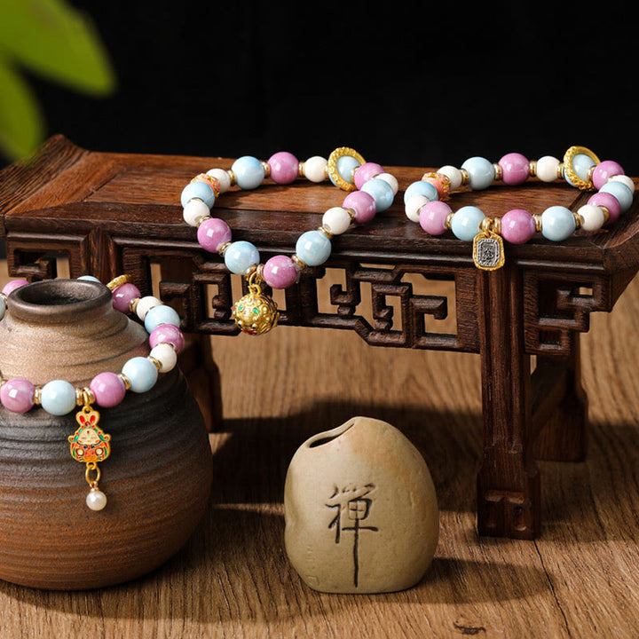 Buddha Stones Tybetańskie Zakiram Bogini Bogactwa Królik Głowa Lwa Charm Liuli Szkło Kadzidło Popiół Porcelanowa Koralik Ochrona Bransoletka