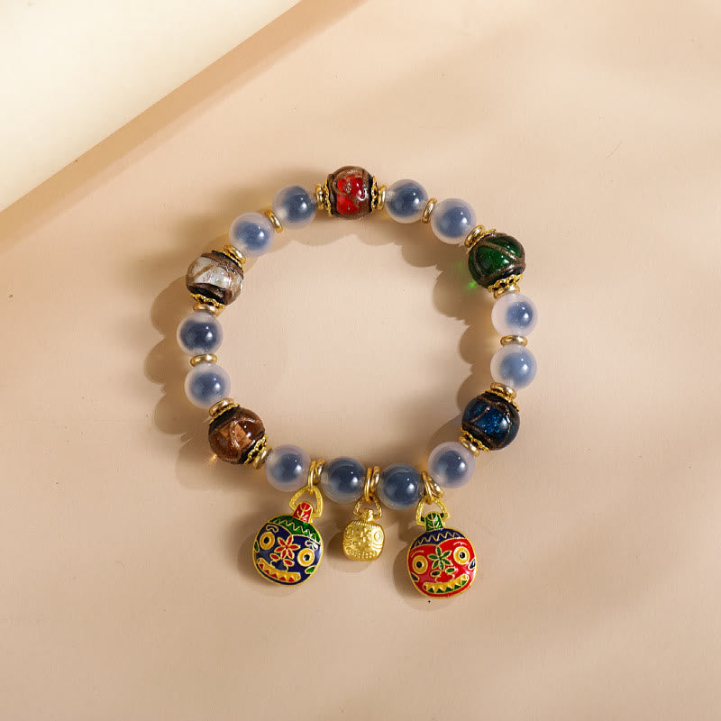 Buddha Stones Kolorowe Cukierki Agat Złoty Połykający Bestia Rodzina Liuli Szklane Koraliki Siła Bransoletka