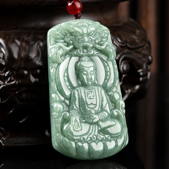 Buddha Stones Tathagata Budda Smok Jadeit Amulet Naszyjnik ze sznurka Spokój