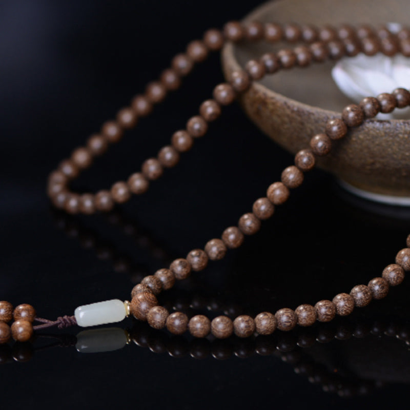 Buddha Stones 108 Mala Koraliki Rosewood Jade Calm Bransoletka