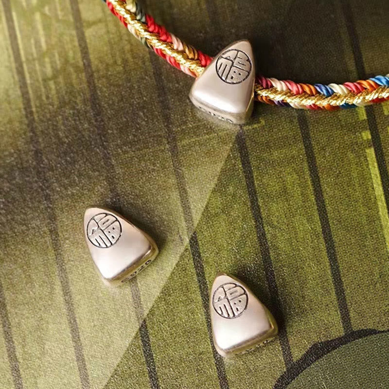 Buddha Stones 925 Srebro Sterlingowe Wzór Fu Zongzi Wielokolorowy Sznur Szczęścia Ręcznie Robiona Bransoletka Pleciona