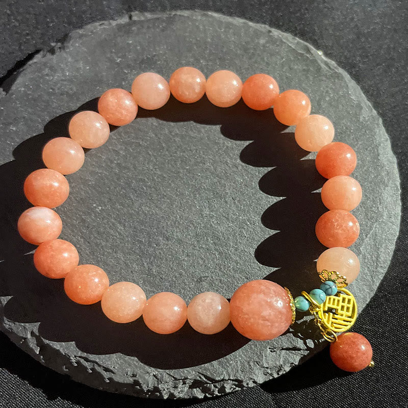 Buddha Stones Naturalny Pomarańczowy Kamień Turkusowy Fu Charakter Charm Bransoletka Szczęście Fortuna