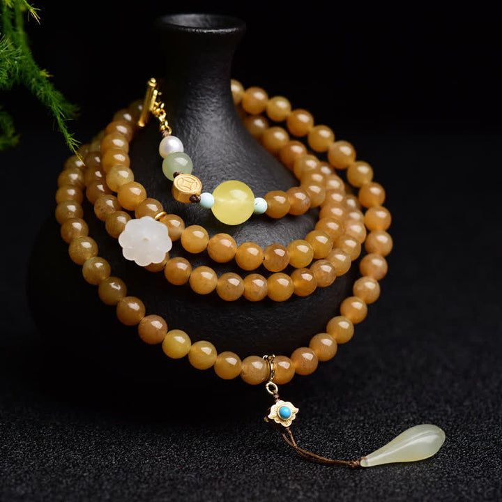 Naturalna bransoletka z perełkami Hetian Topaz Amber Lotus White Jade Success