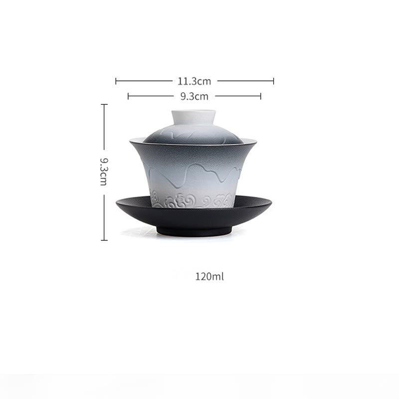 Buddha Stones Retro Niebieski Ocean Fale Morskie Gradient Ceramiczny Gaiwan Sancai Filiżanka Kung Fu Filiżanka I Spodek Z Pokrywką