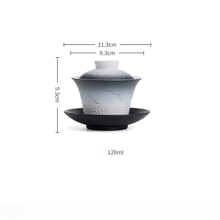 Buddha Stones Retro Niebieski Ocean Fale Morskie Gradient Ceramiczny Gaiwan Sancai Filiżanka Kung Fu Filiżanka I Spodek Z Pokrywką